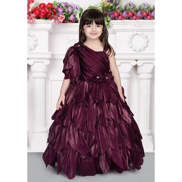 Wine Colour Embellished Sequel Work Frock