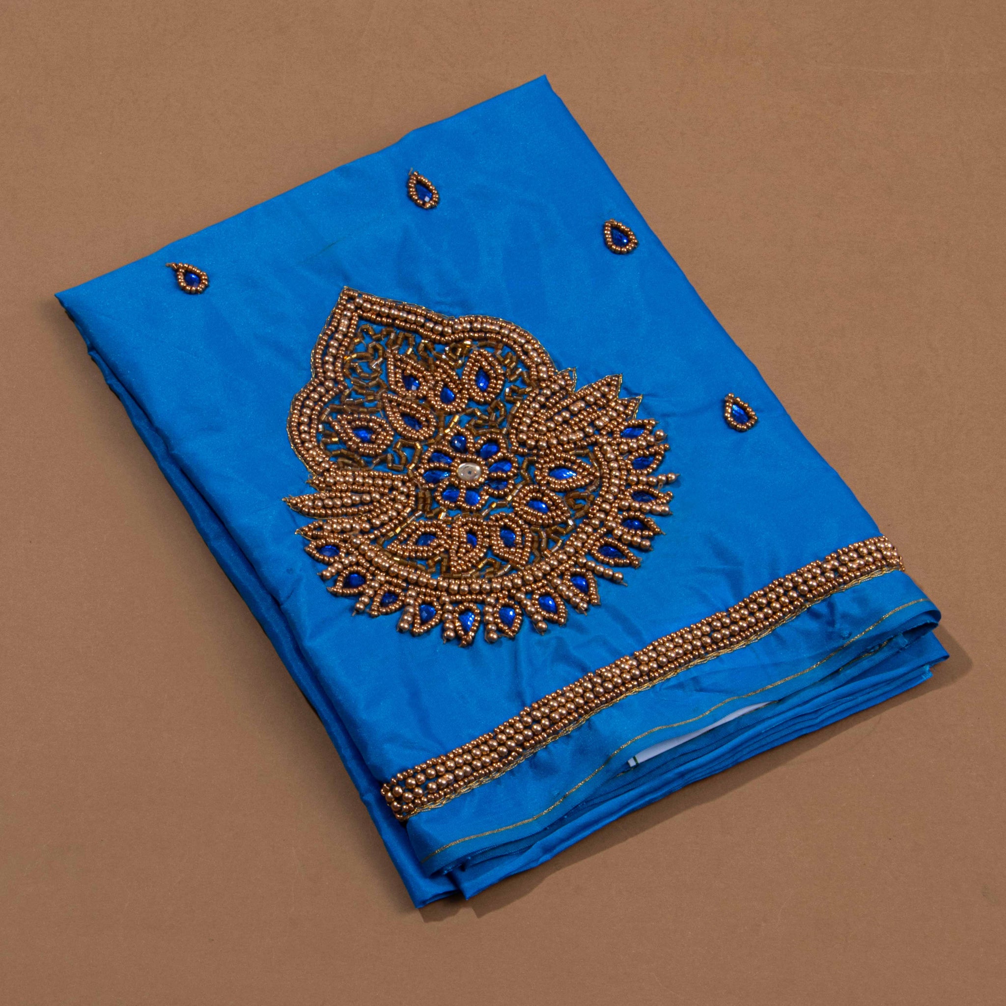 Blue Embroidered Unstitched Blouse Material