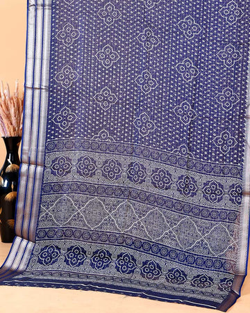 Elegant Dola Silk Saree with Bandhani Print Saree - Navy Blue