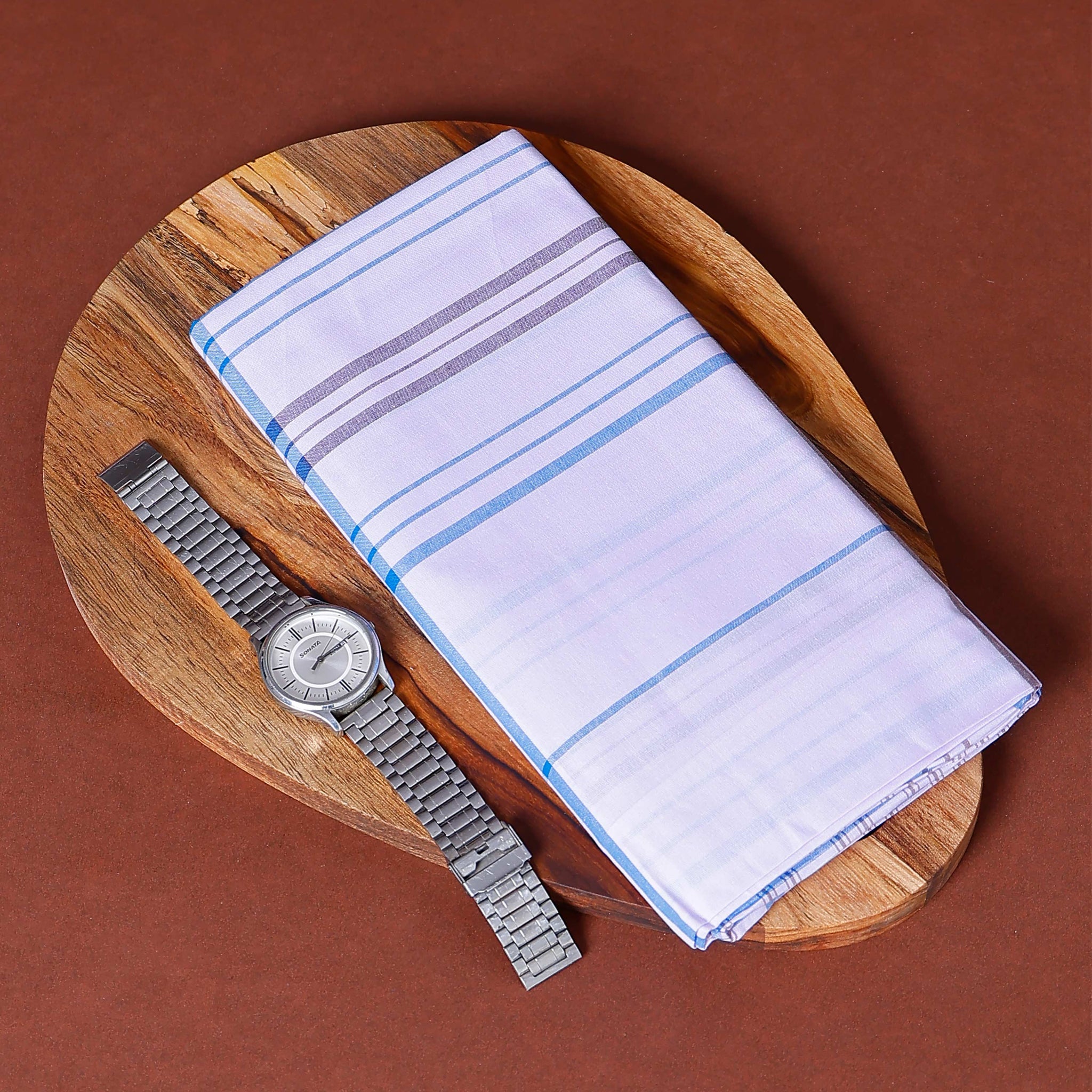 999 Brand Men's Premium Cotton Striped Lungi Stitched - White