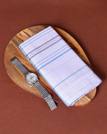 999 Brand Men's Premium Cotton Striped Lungi Stitched - White