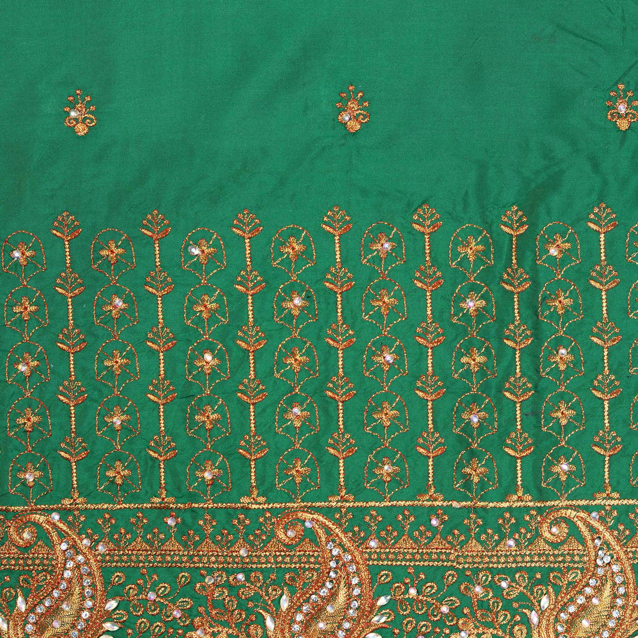 Elegant Embroidered Unstitched Blouse Material with Intricate Zari Work - Green