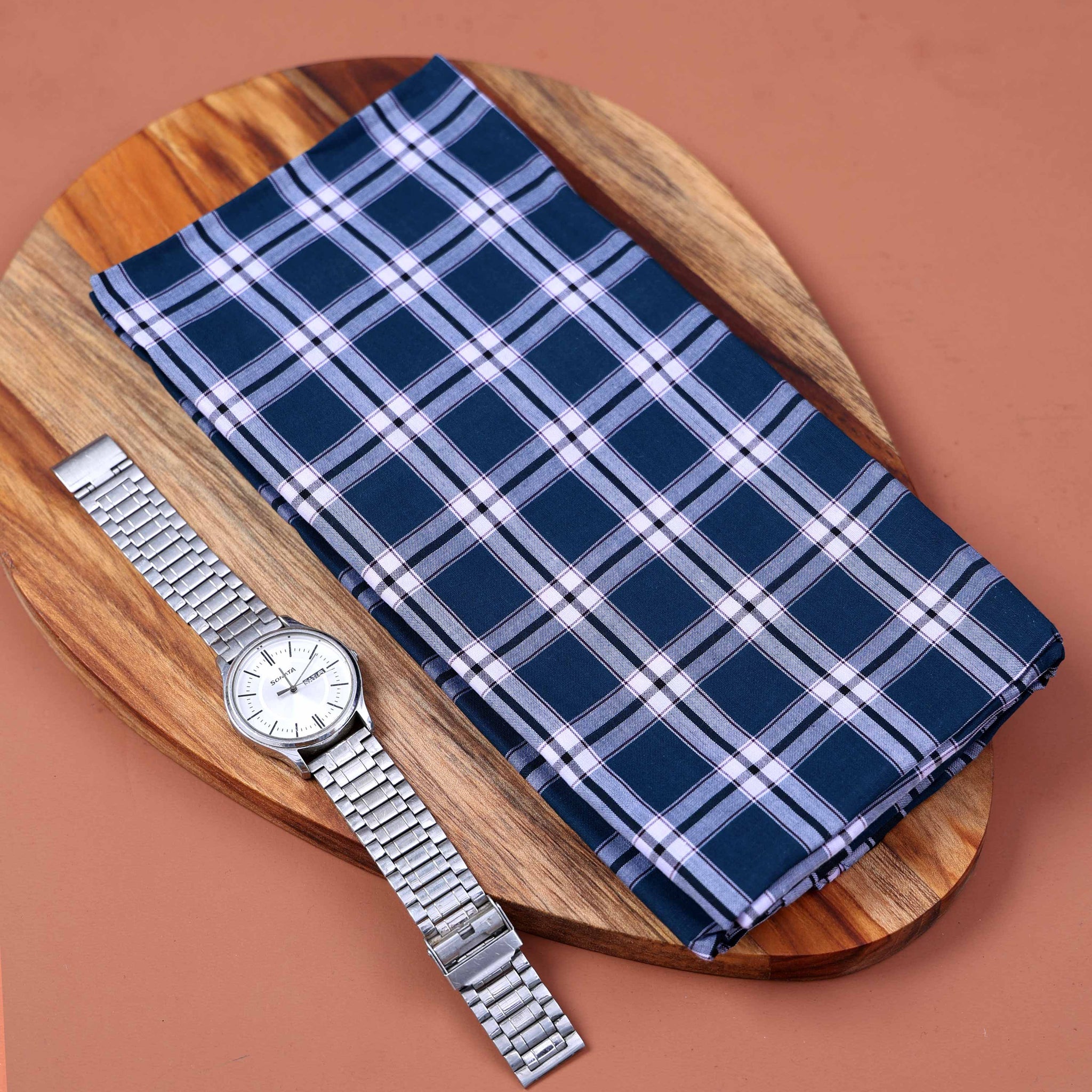 Nandu Brand Men's Premium Cotton Checked 2.20 Meter Stitched Lungi - Teal