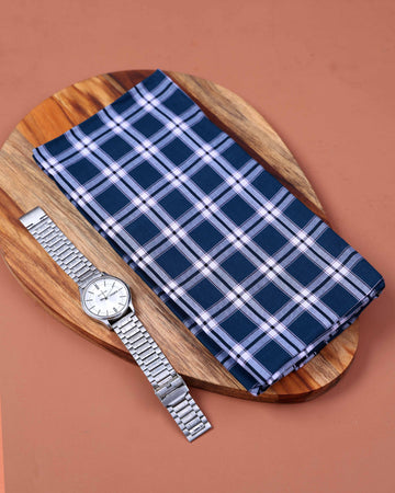 Nandu Brand Men's Premium Cotton Checked 2.20 Meter Stitched Lungi - Teal