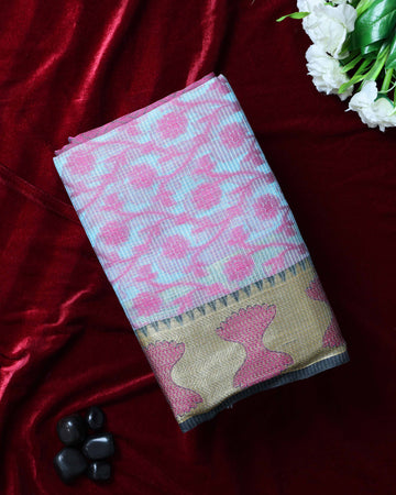 Elegance in Floral Print Semi Silk Saree  - Blue
