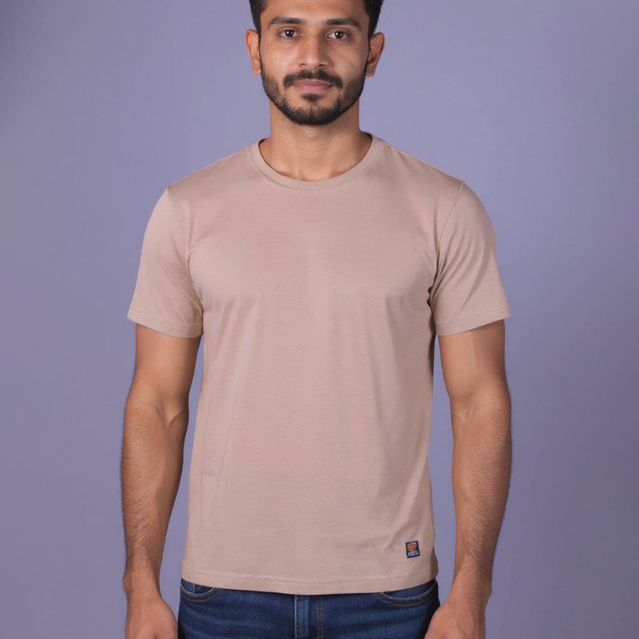 Nativebull Men's Solid Round Neck Half Sleeve Cotton T-Shirt - Brown
