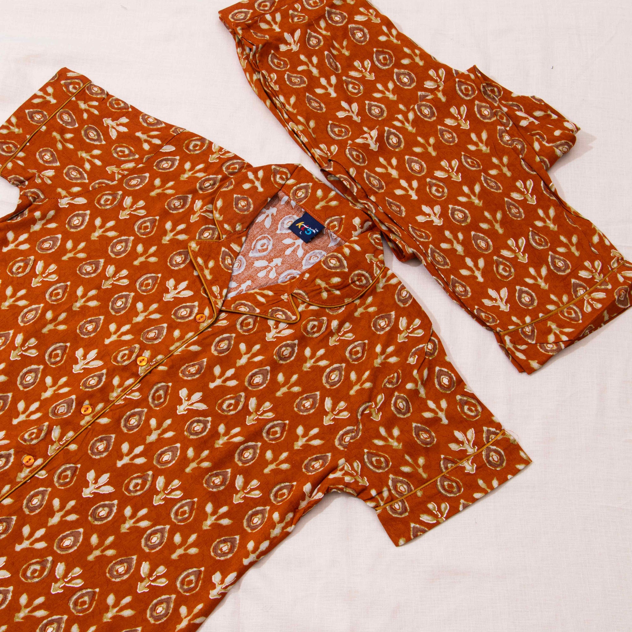Orange Colour Printed Night Wear