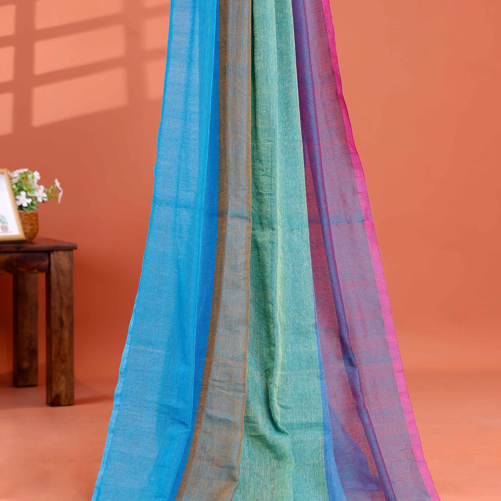 Handwoven Mul Mul Cotton Saree with Bold Striped Pattern and Tassel Detailing – Multi