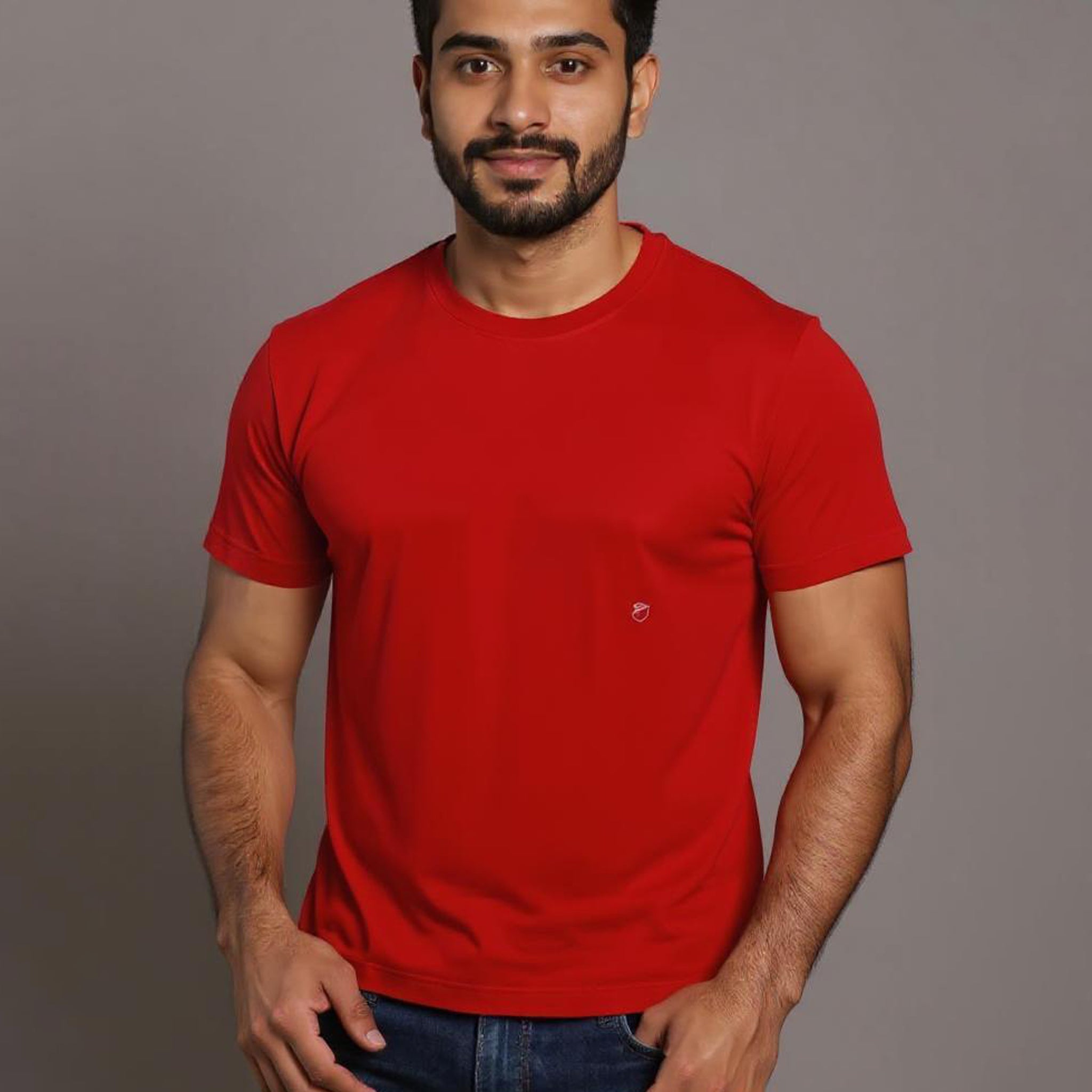 JASE Men's Solid Round Neck Half Sleeve Regular Fit T-Shirt - Red