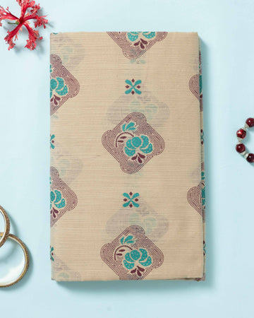 Elegance in Floral Print Semi Silk Saree  - Beige