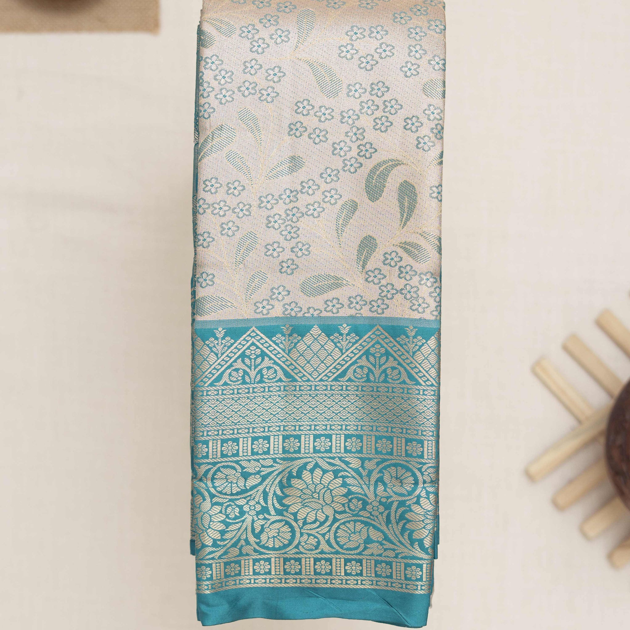 Ivory Printed Kanchipuram Tissue Saree