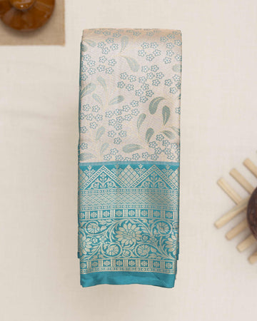 Ivory Printed Kanchipuram Tissue Saree