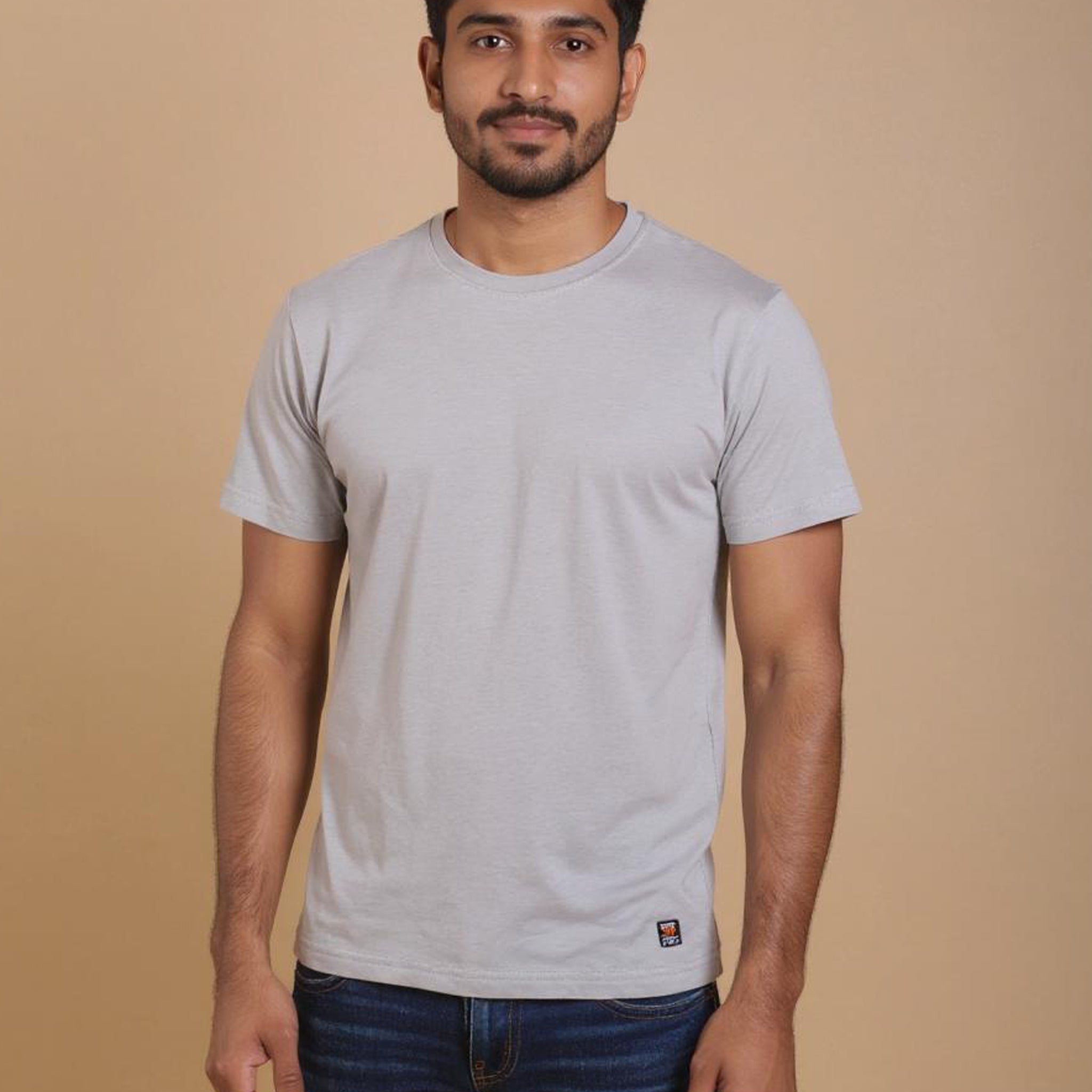 Nativebull Men's Solid Round Neck Half Sleeve Cotton T-Shirt - Grey