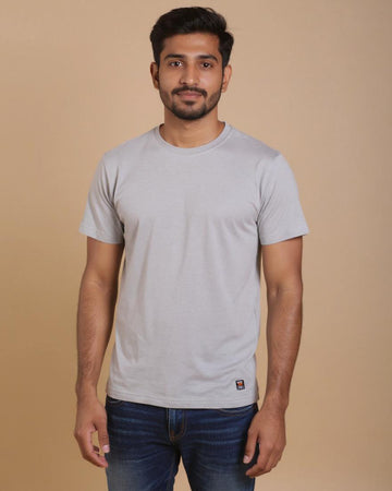 Nativebull Men's Solid Round Neck Half Sleeve Cotton T-Shirt - Grey