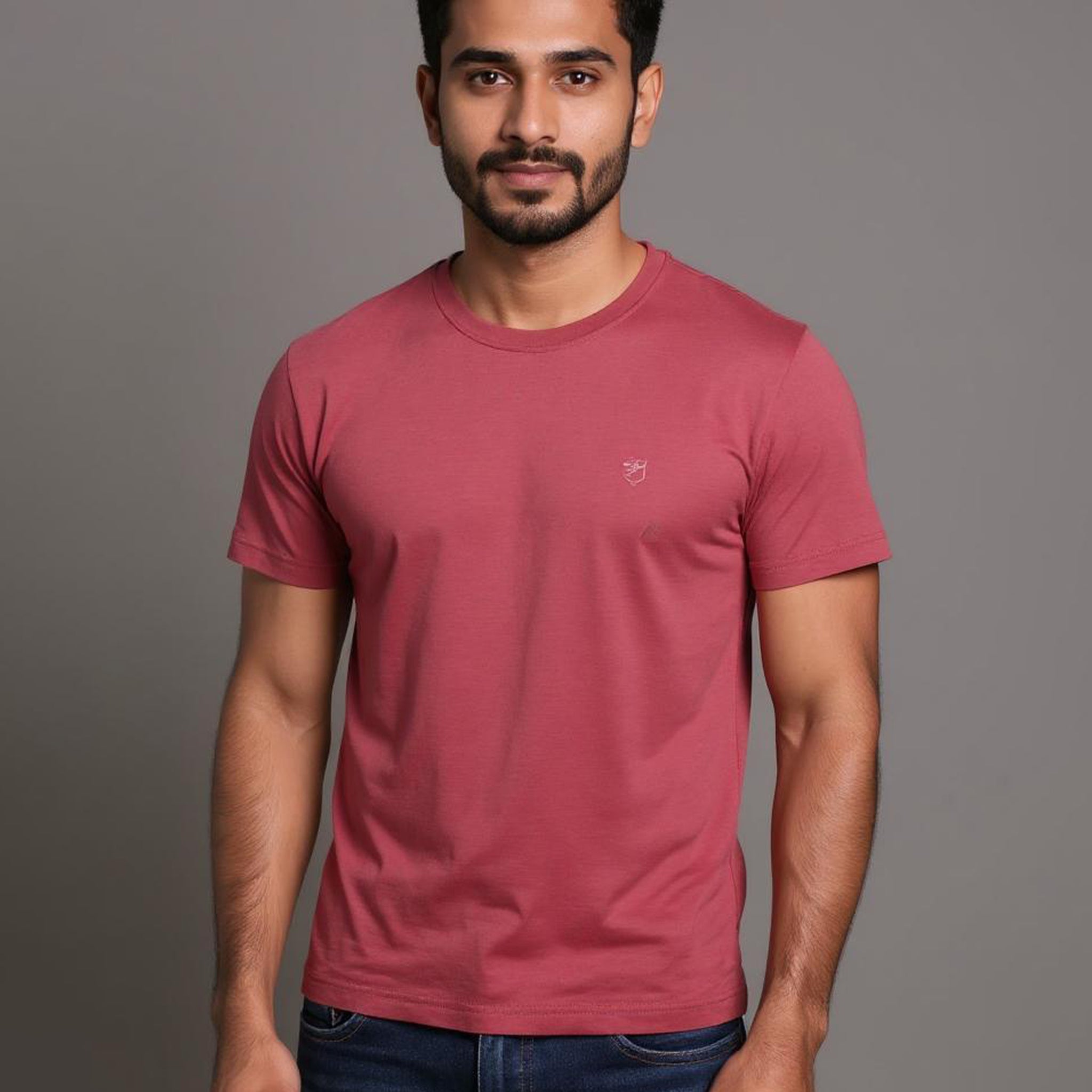 JASE Men's Solid Round Neck Half Sleeve Regular Fit T-Shirt - Pink
