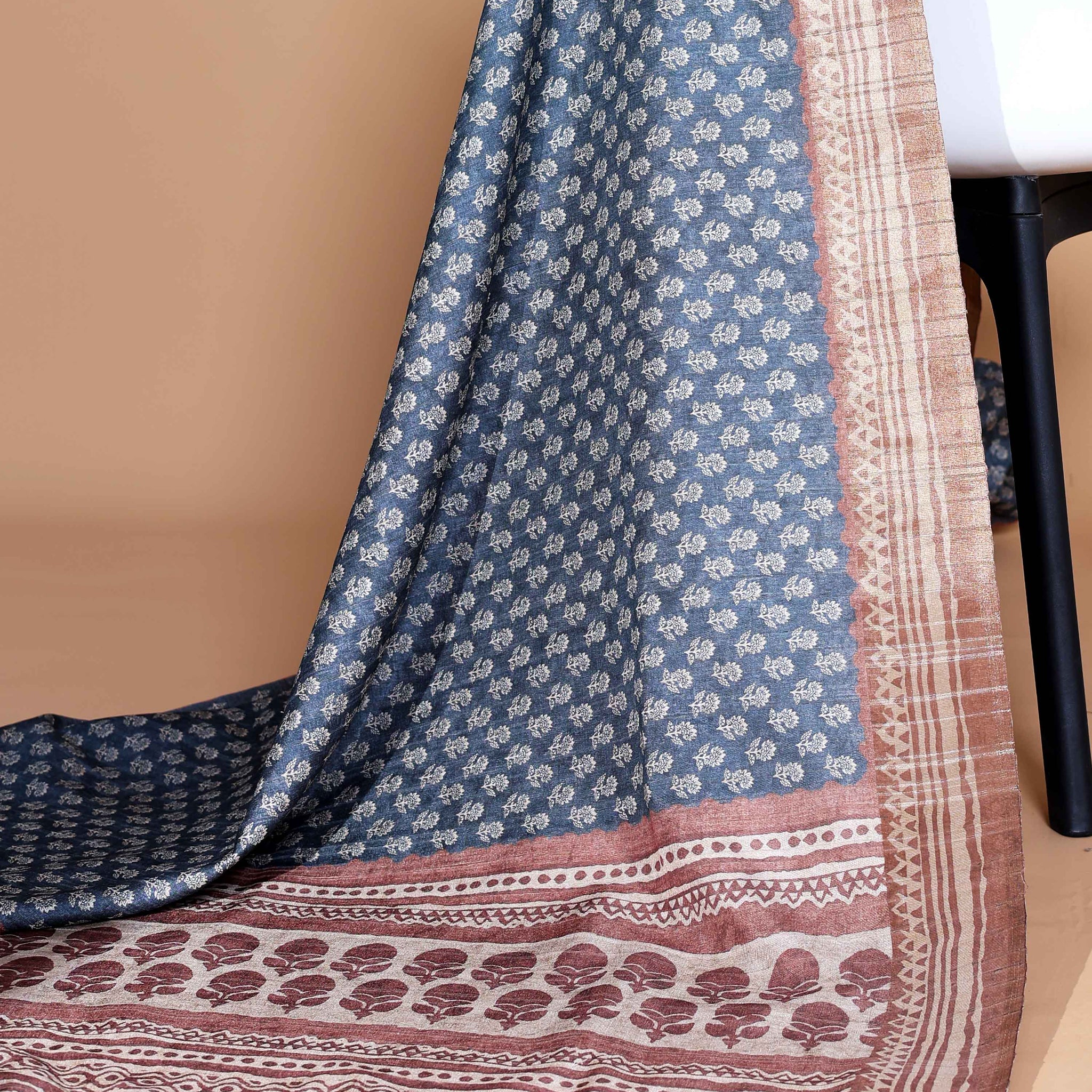 Grey Colour Art Silk Saree with Small Floral Buti Weave and Black Border