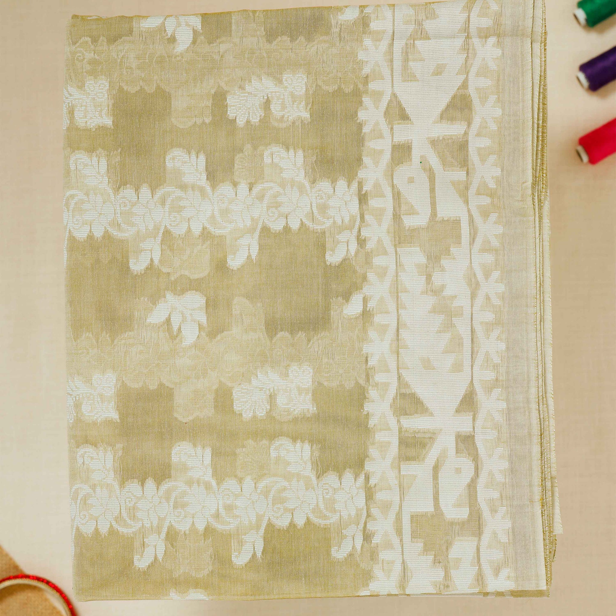 Olive Green Printed Bengal Cotton Saree