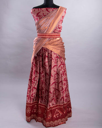 Maroon With Sandal Colour Printed Semi - Stitched Lehenga