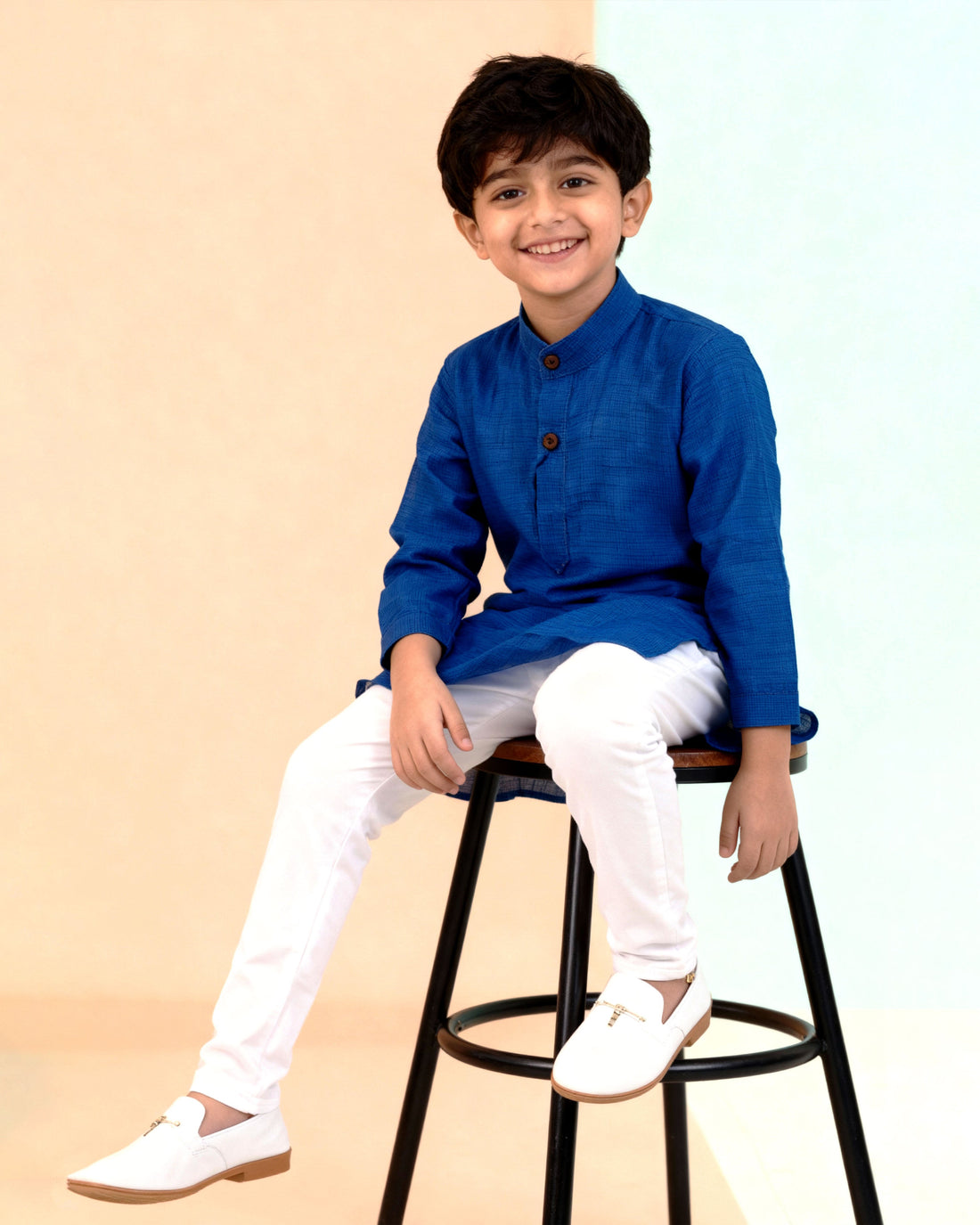 Boys Festive Kurta Set with Mandarin Collar, Blue
