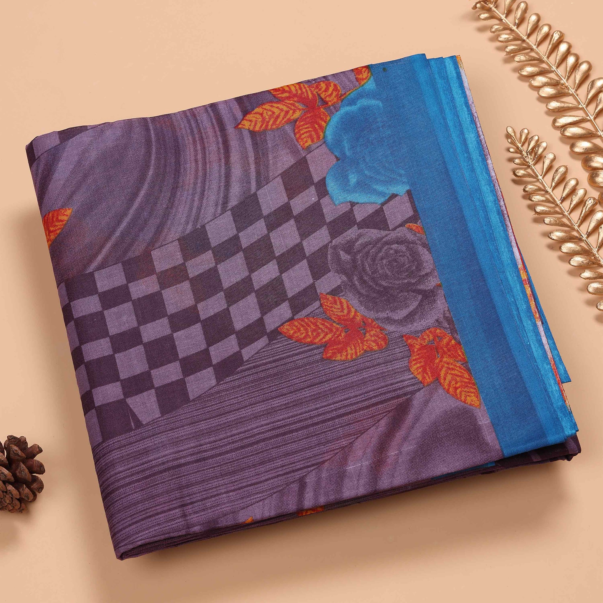 Multi Voile Cotton Saree Without Blouse