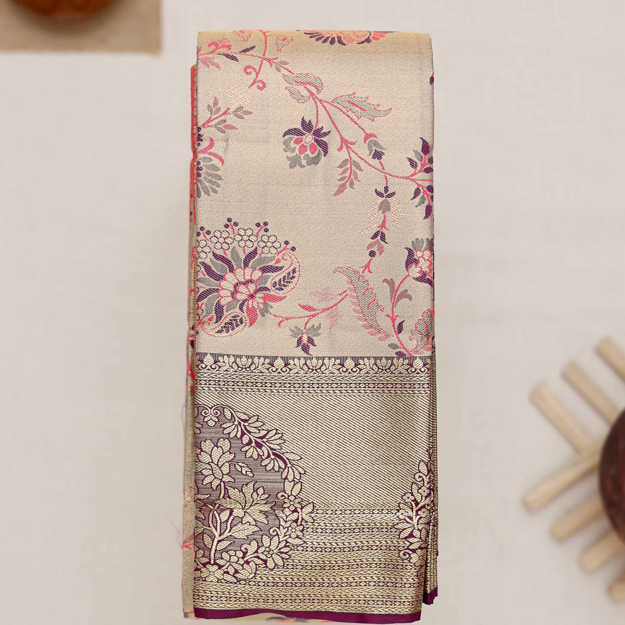 Copper Printed Kanchipuram Tissue Saree