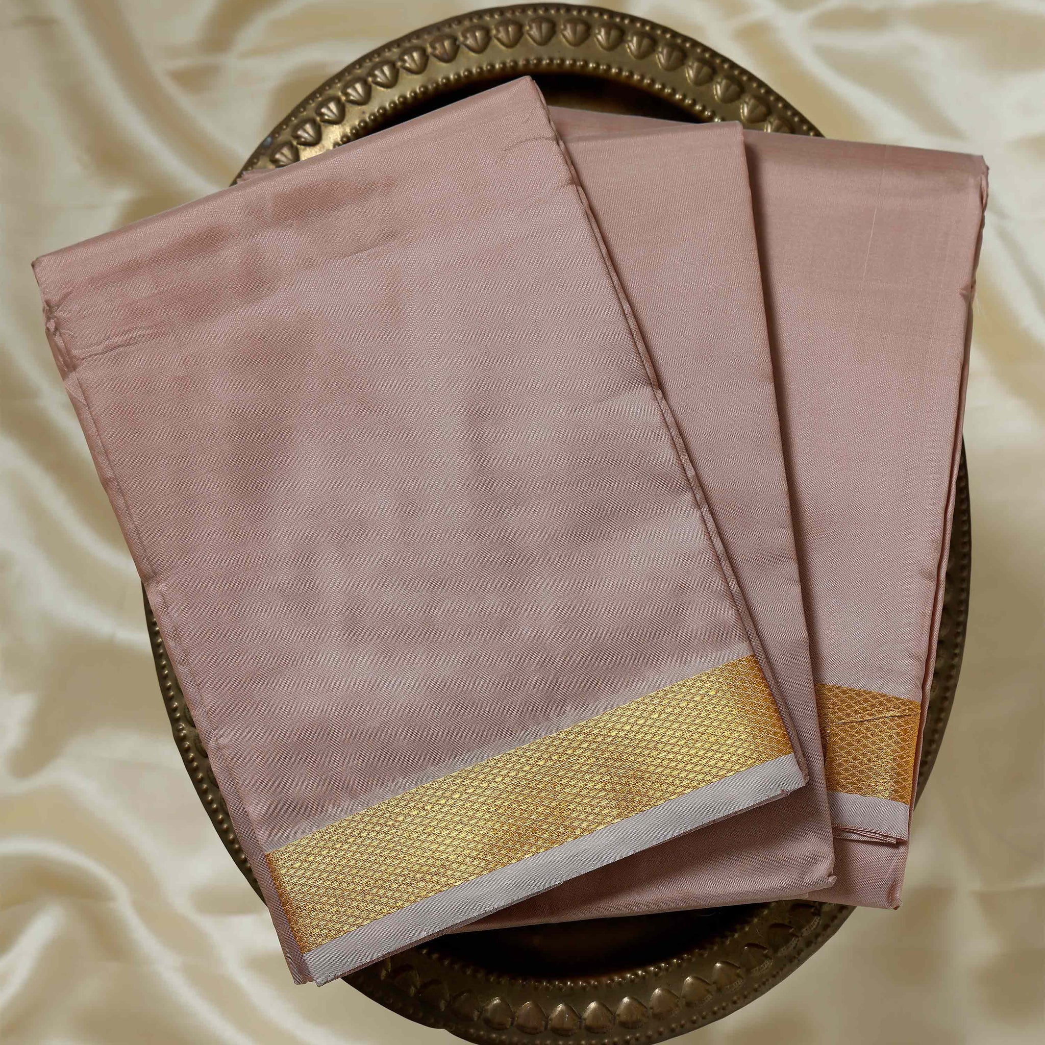 Copper Color Silk Dhoti With 2.40 Meter Shirt Bit & Towle