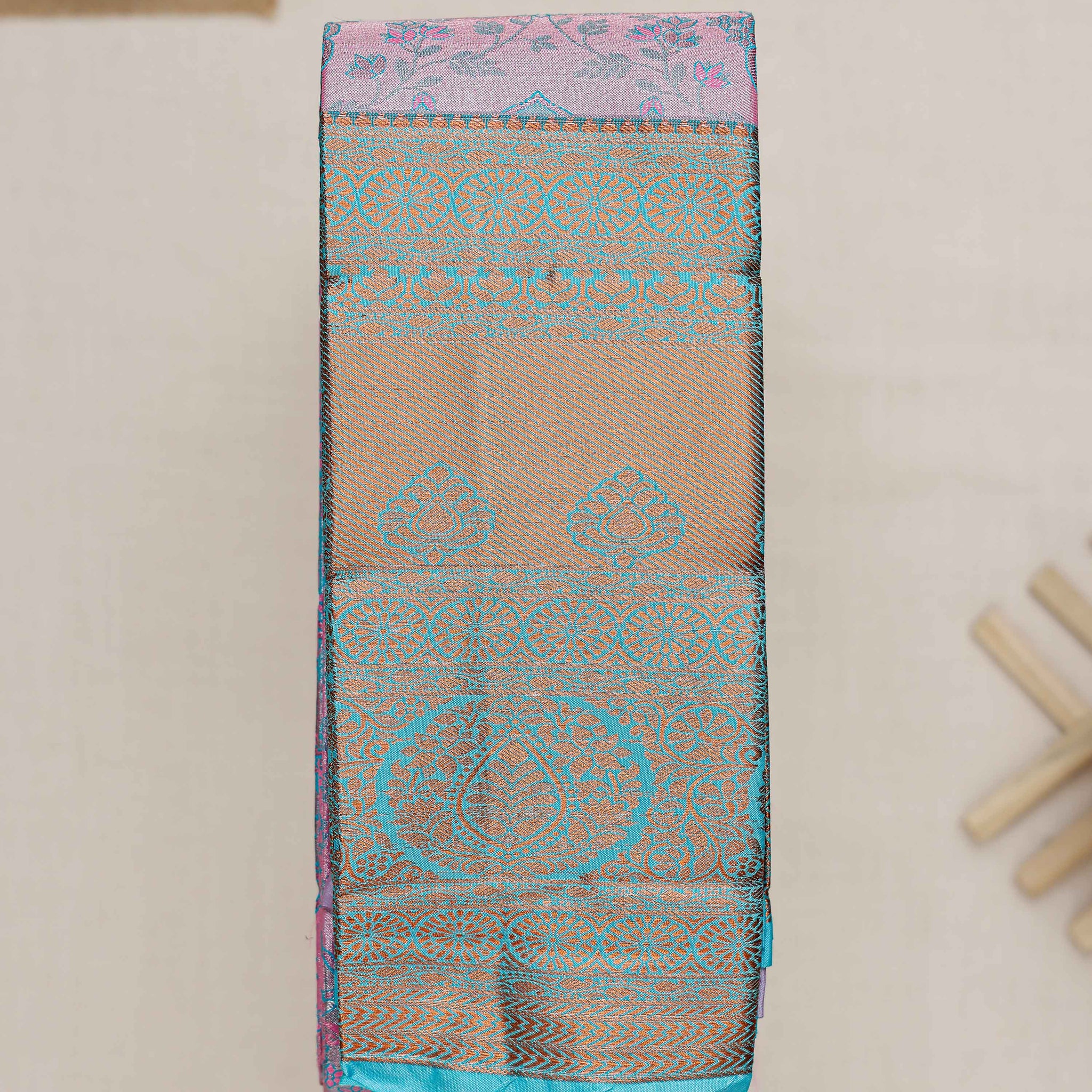 Pink Printed Kanchipuram Tissue Saree