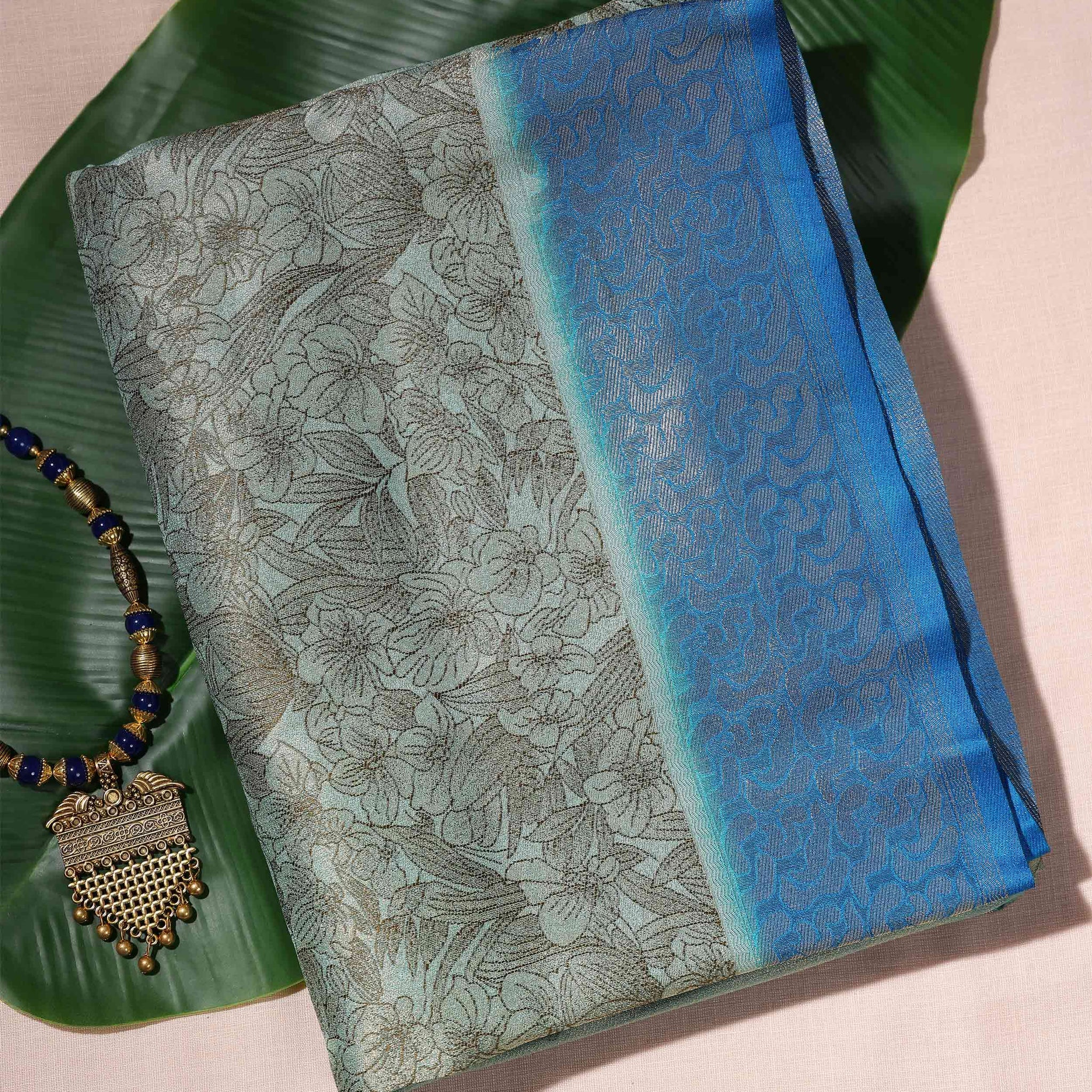 Exquisite Floral Printed Art Silk Saree with Contrast Border - Green