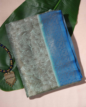 Exquisite Floral Printed Art Silk Saree with Contrast Border - Green