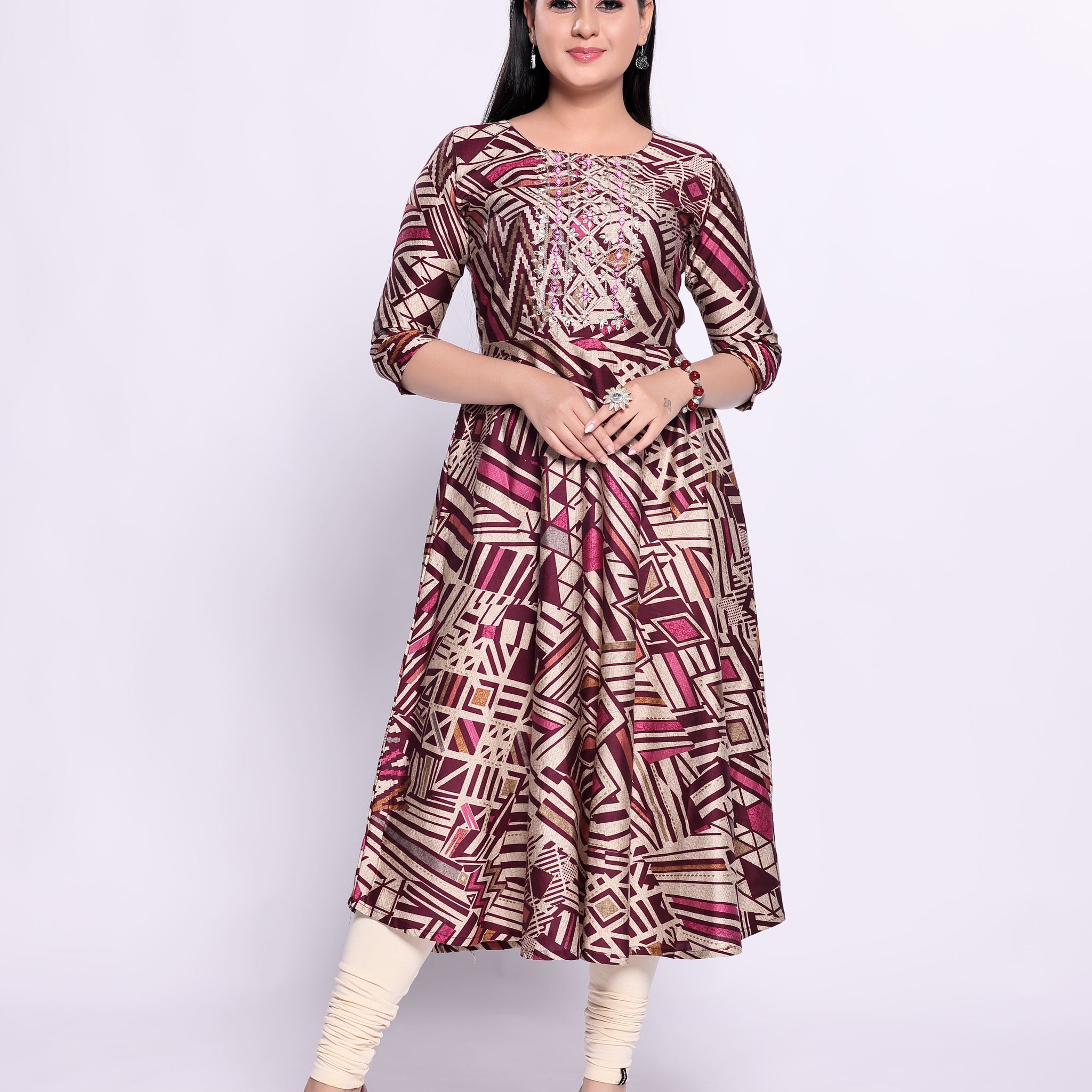 Designer Purple Embroidered Women's Kurti