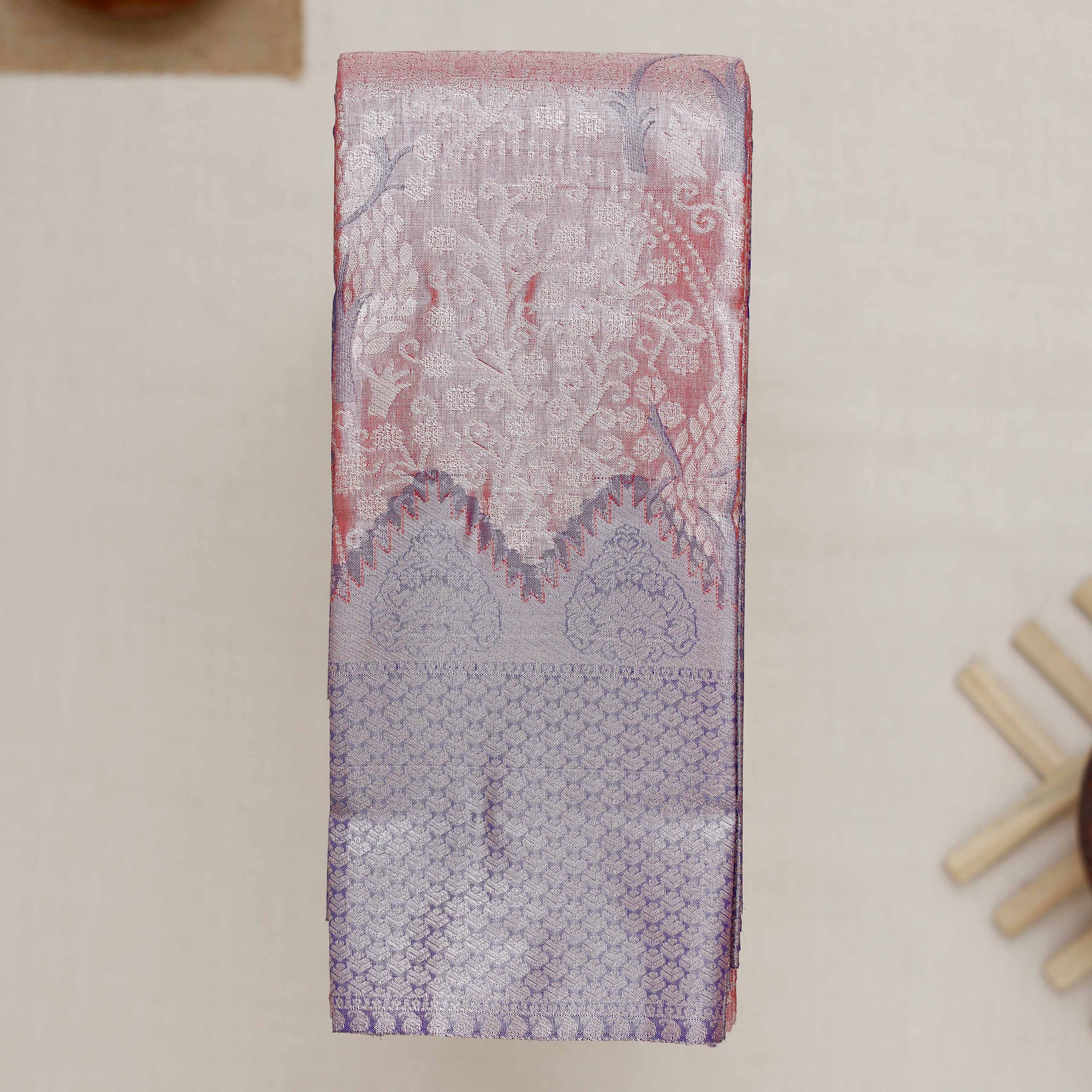 Peach Printed Kanchipuram Tissue Saree