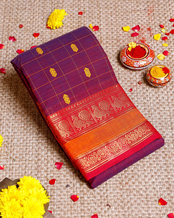 Elegant Chettinad Cotton Saree with Traditional Zari Border & Butta Motifs -Maroon
