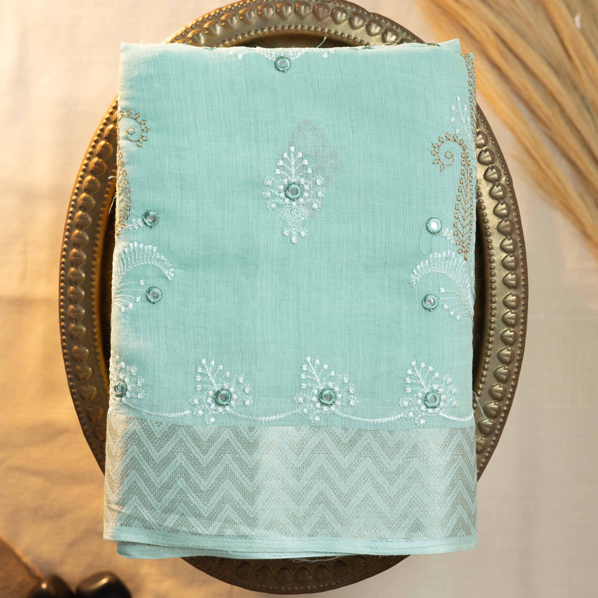 Light Green Color Linen Cotton Saree