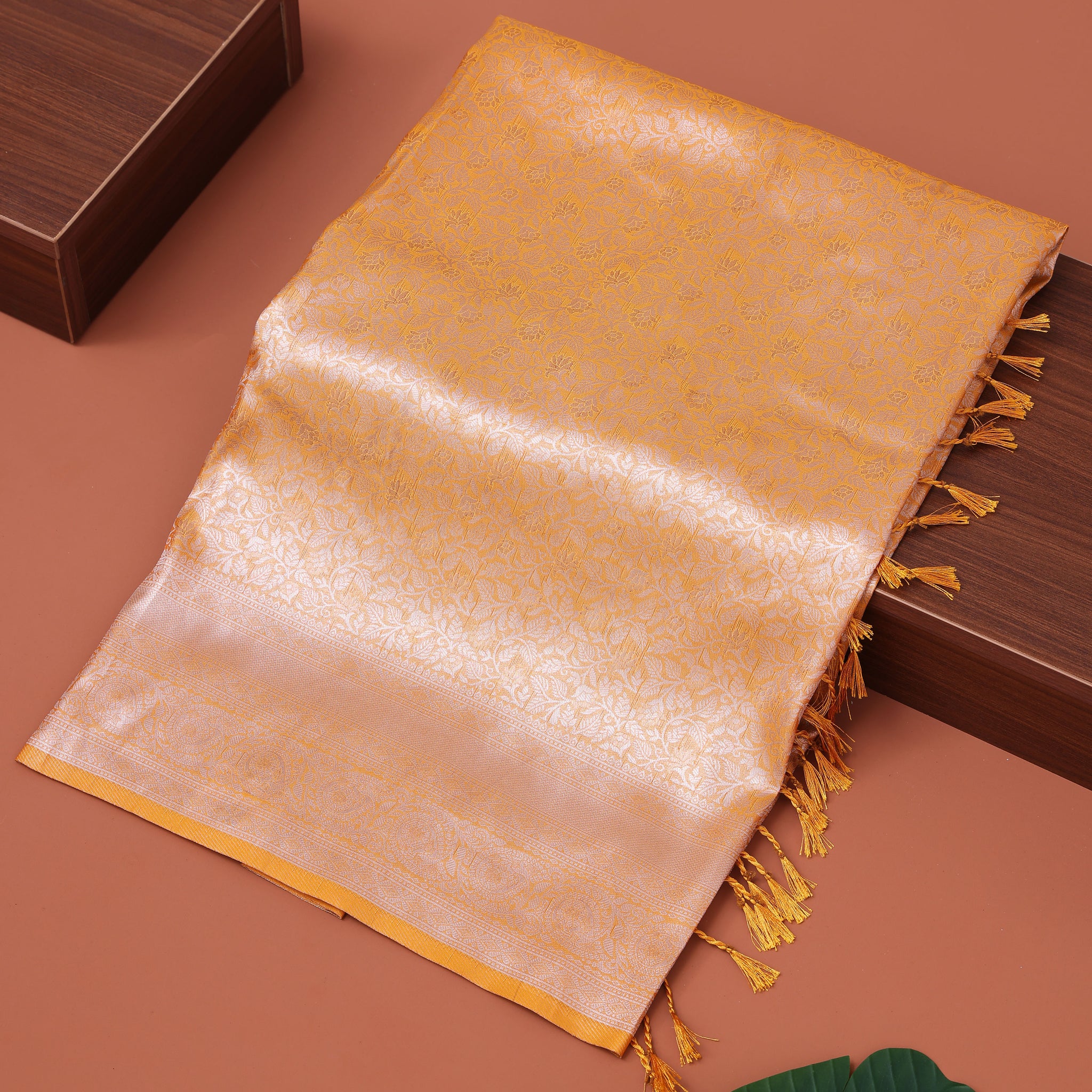 Ethnic Solid Tissue Saree - Yellow