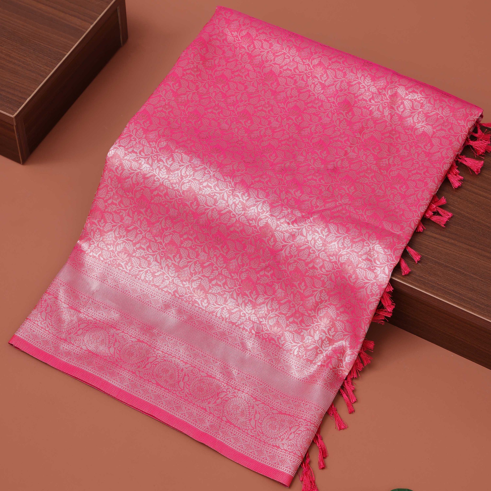 Ethnic Solid Tissue Saree -  Pink
