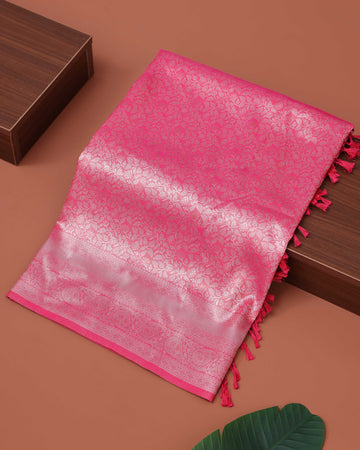 Ethnic Solid Tissue Saree -  Pink