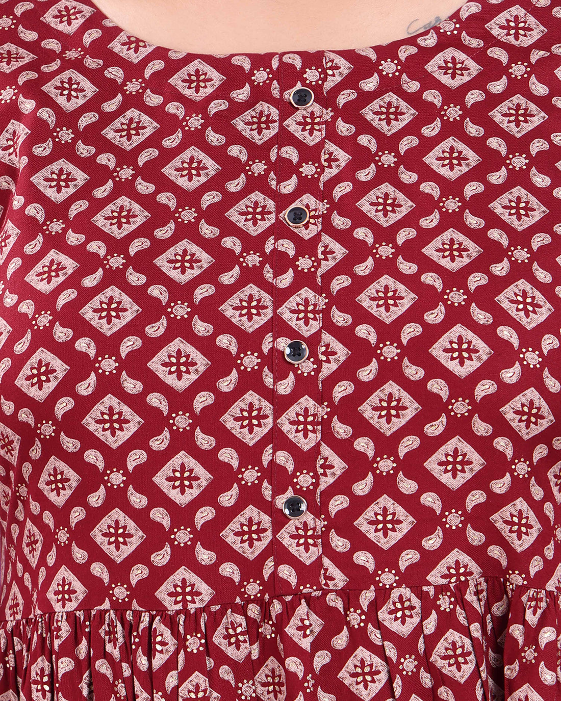 Women's Printed Cotton Blend Straight Kurta - Maroon