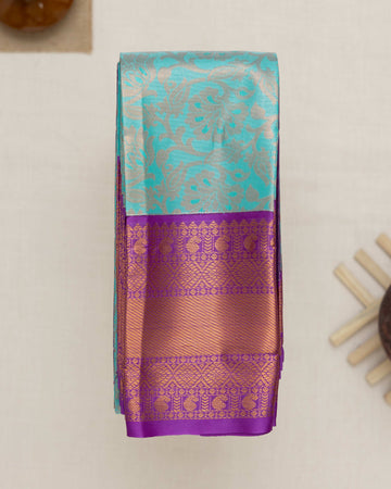 Blue Printed Kanchipuram Tissue Saree