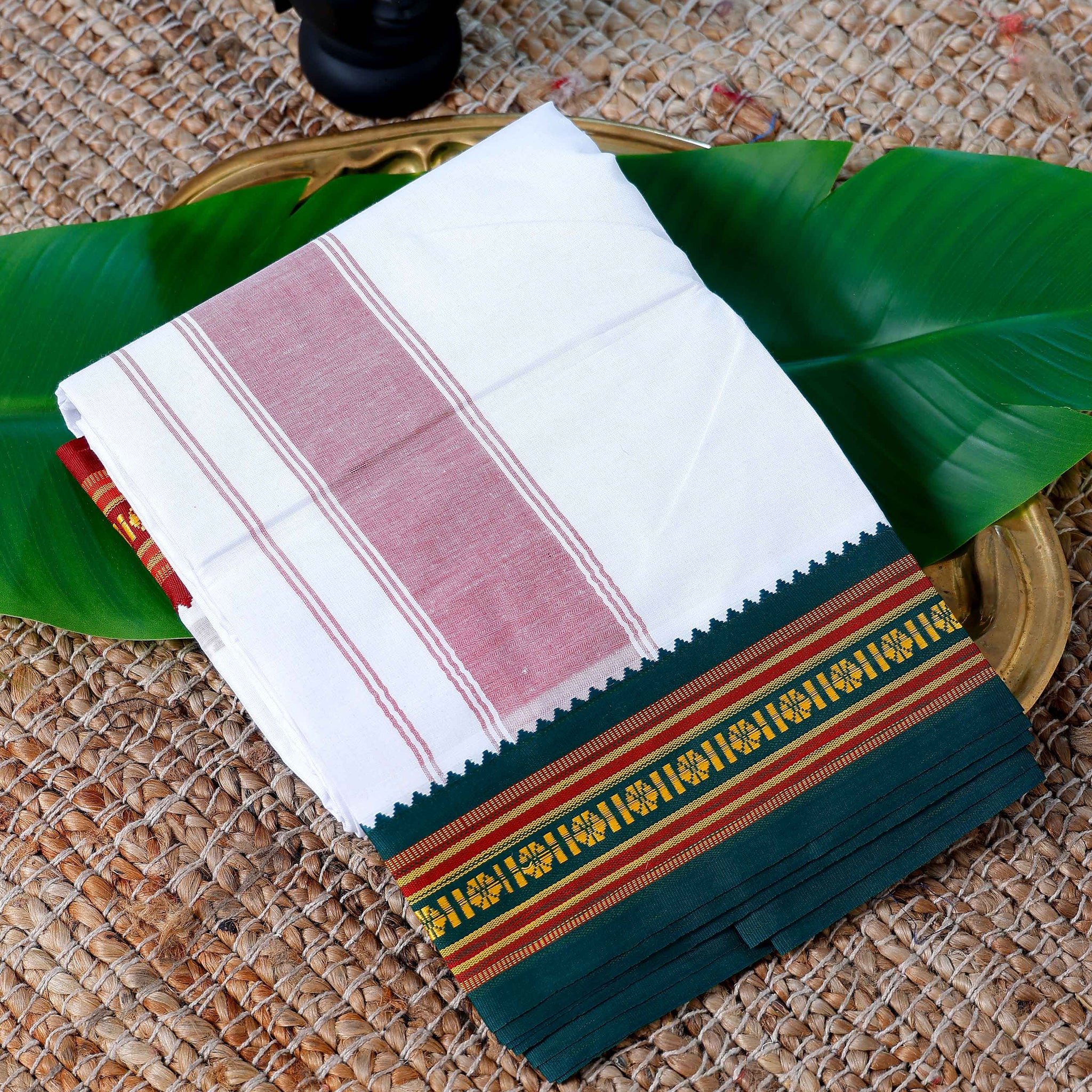 Men’s Cotton Dhoti with Multi Zari Border - White
