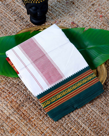 Men’s Cotton Dhoti with Multi Zari Border - White