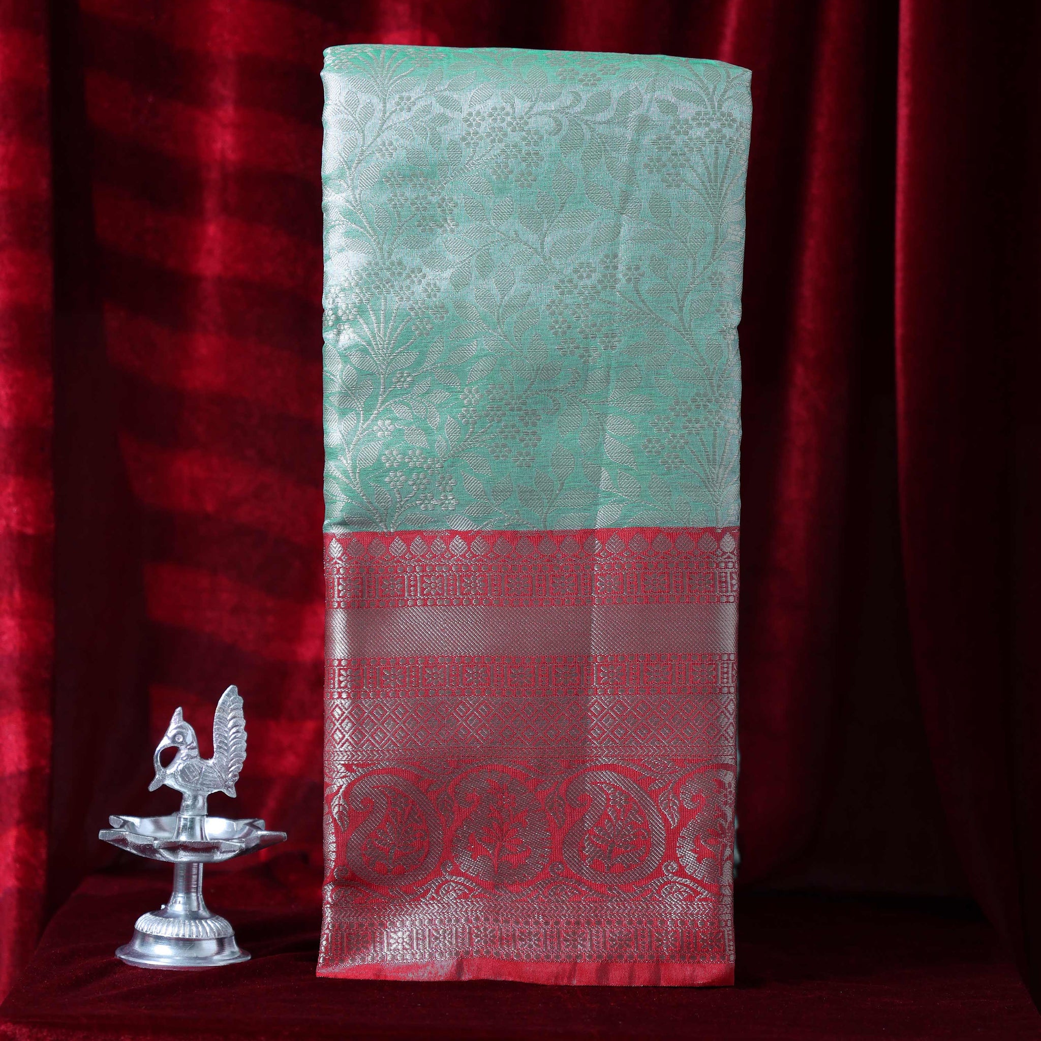 Elegance in Floral Print Semi Silk Saree  - Green