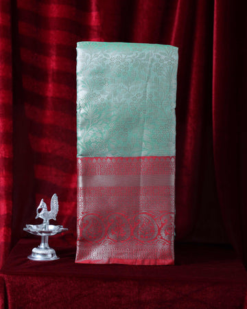 Elegance in Floral Print Semi Silk Saree  - Green