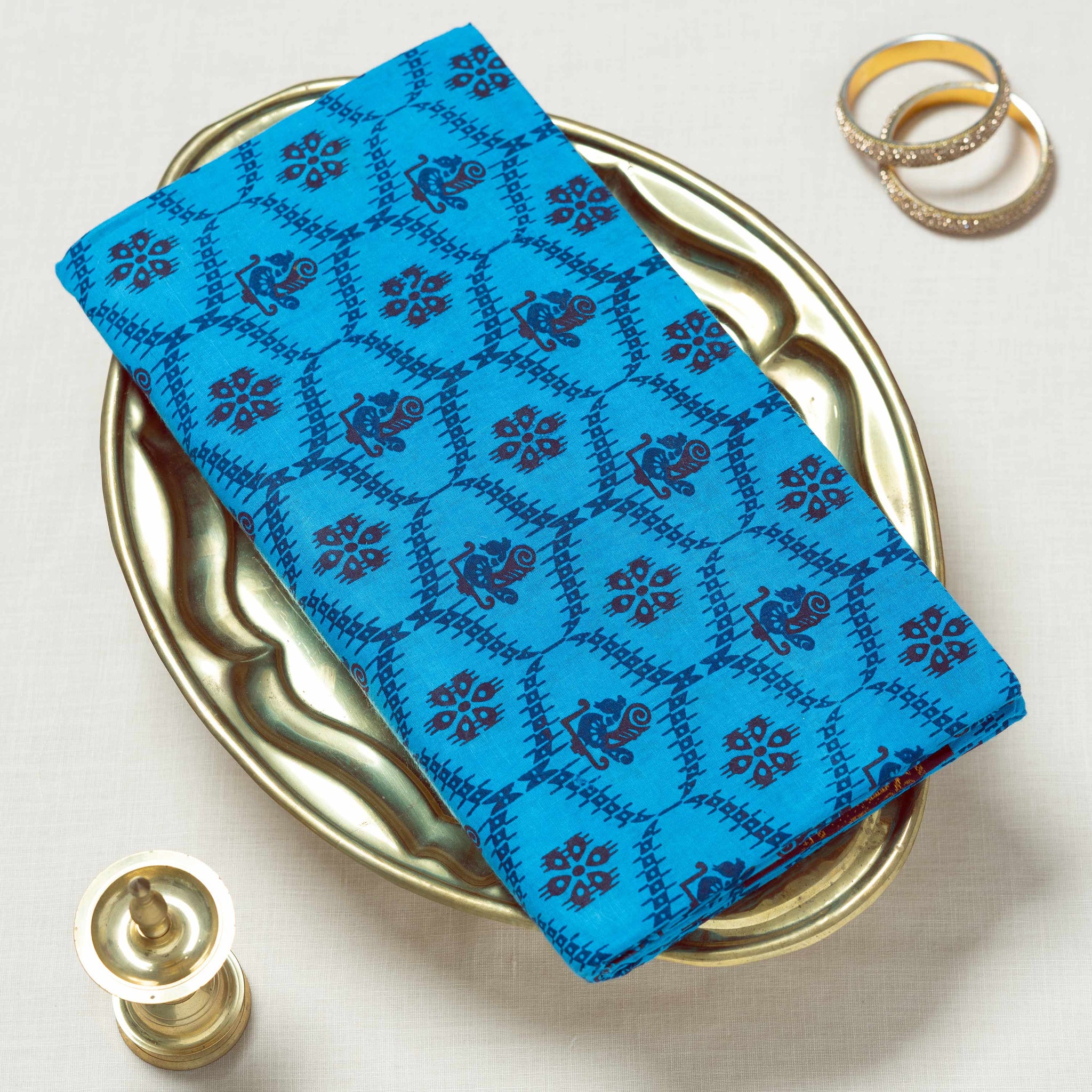 Blue Printed Sungudi Cotton Saree