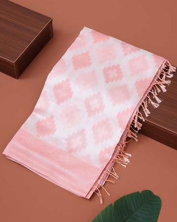 Elegant Ikat Pattern Litchi Silk Saree - White