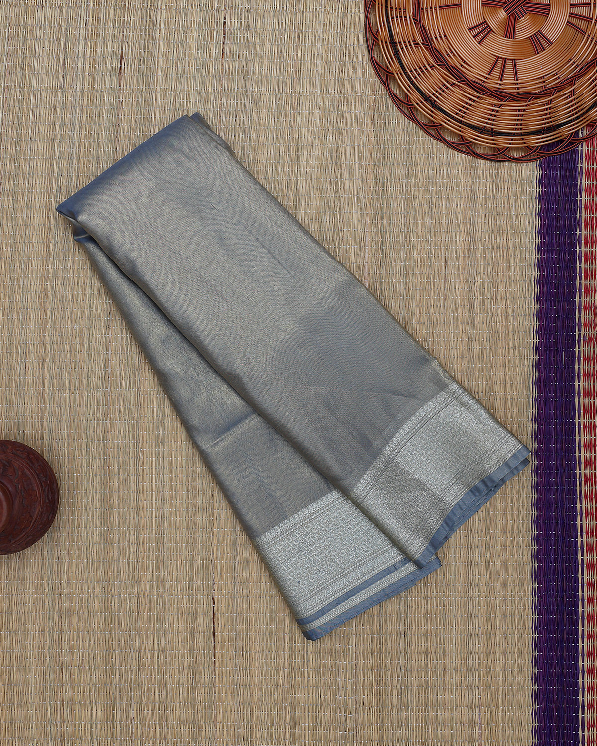 Ethnic Printed Tissue Saree - Grey