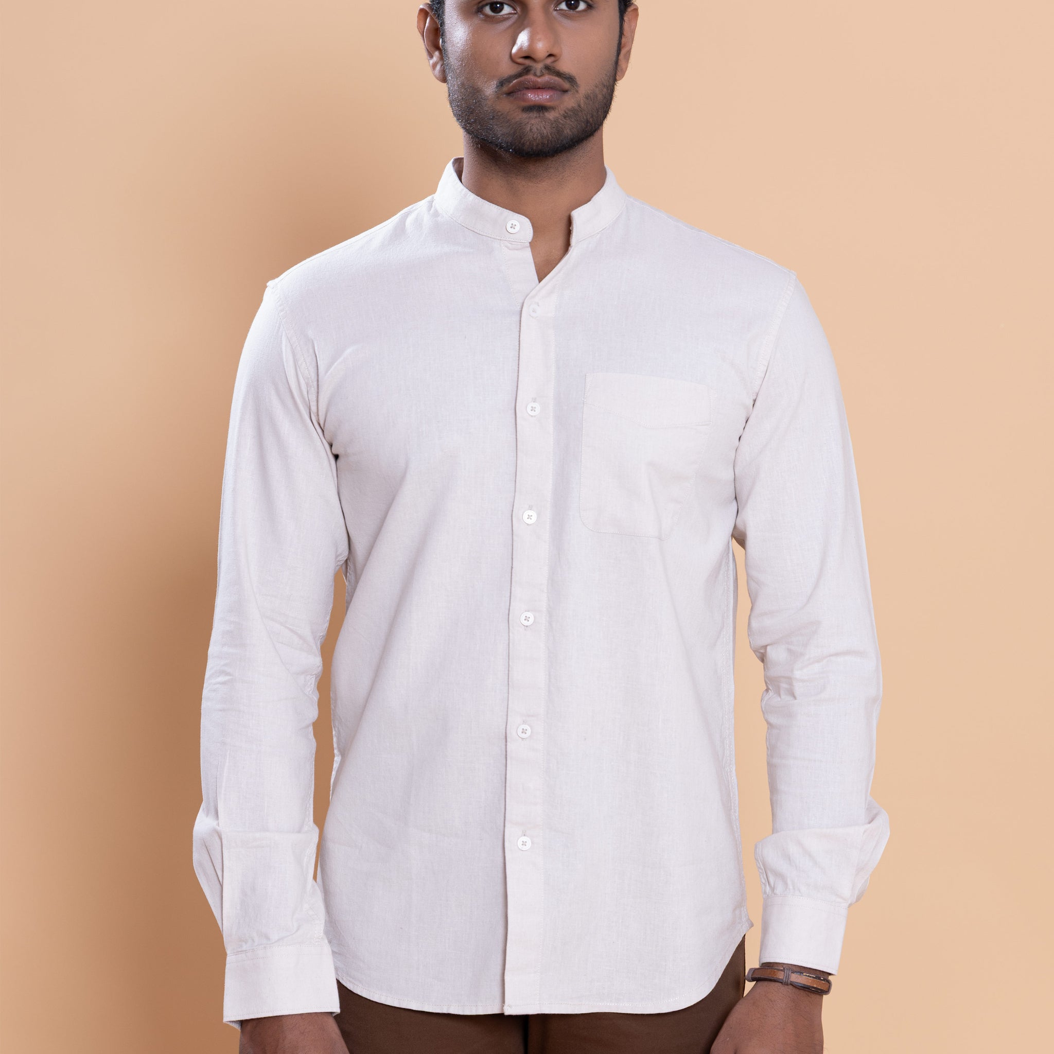 Nativebull Men Solid Full Sleeve Cotton Shirt - Beige