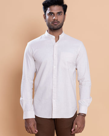 Nativebull Men Solid Full Sleeve Cotton Shirt - Beige
