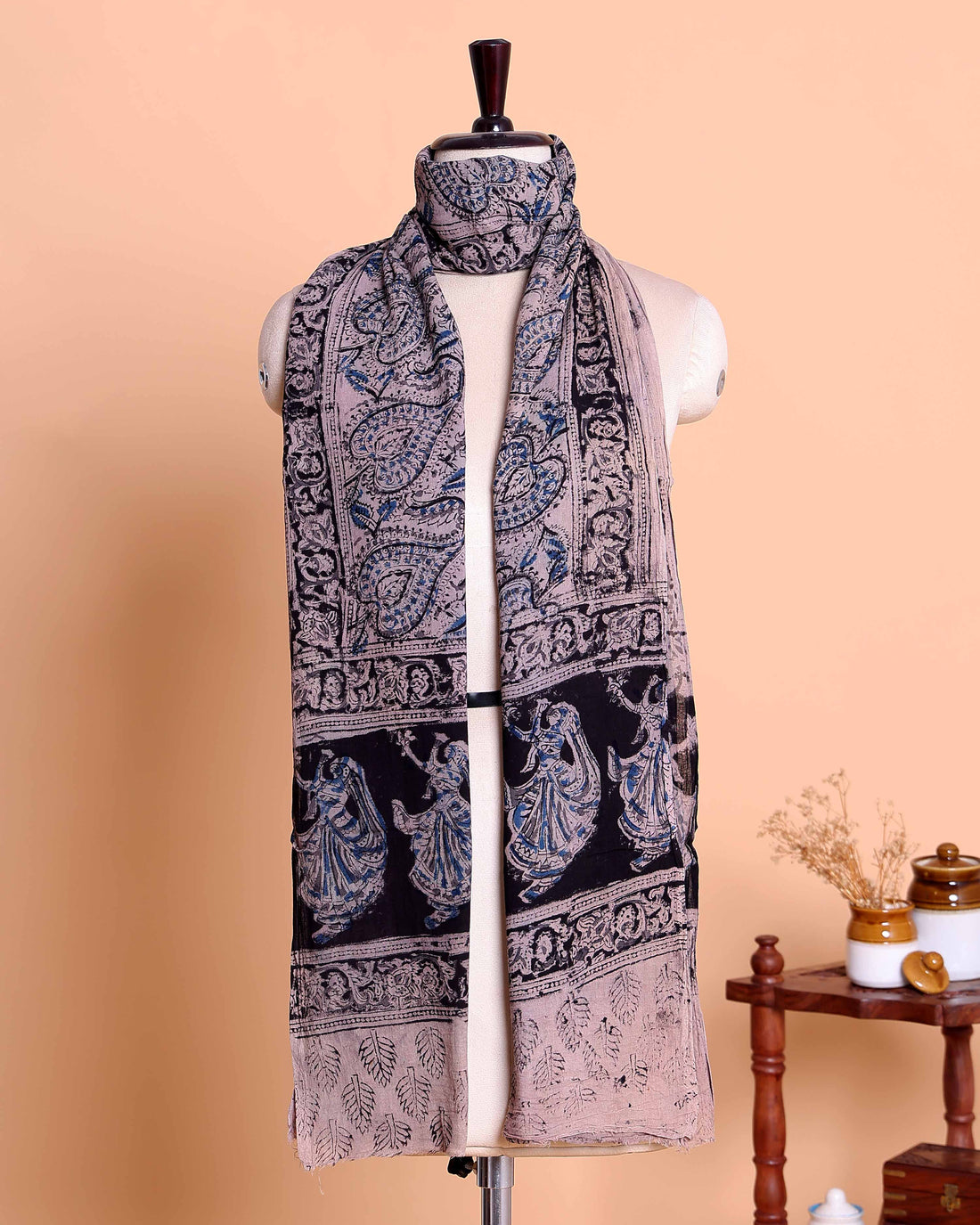 Elegant Women’s Kalamkari Inspired Printed Dupatta with Intricate Paisley and Traditional Motif Border - Multi