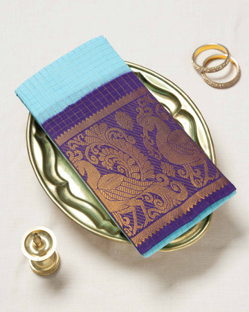 Sky Blue Checked Sungudi Cotton Saree