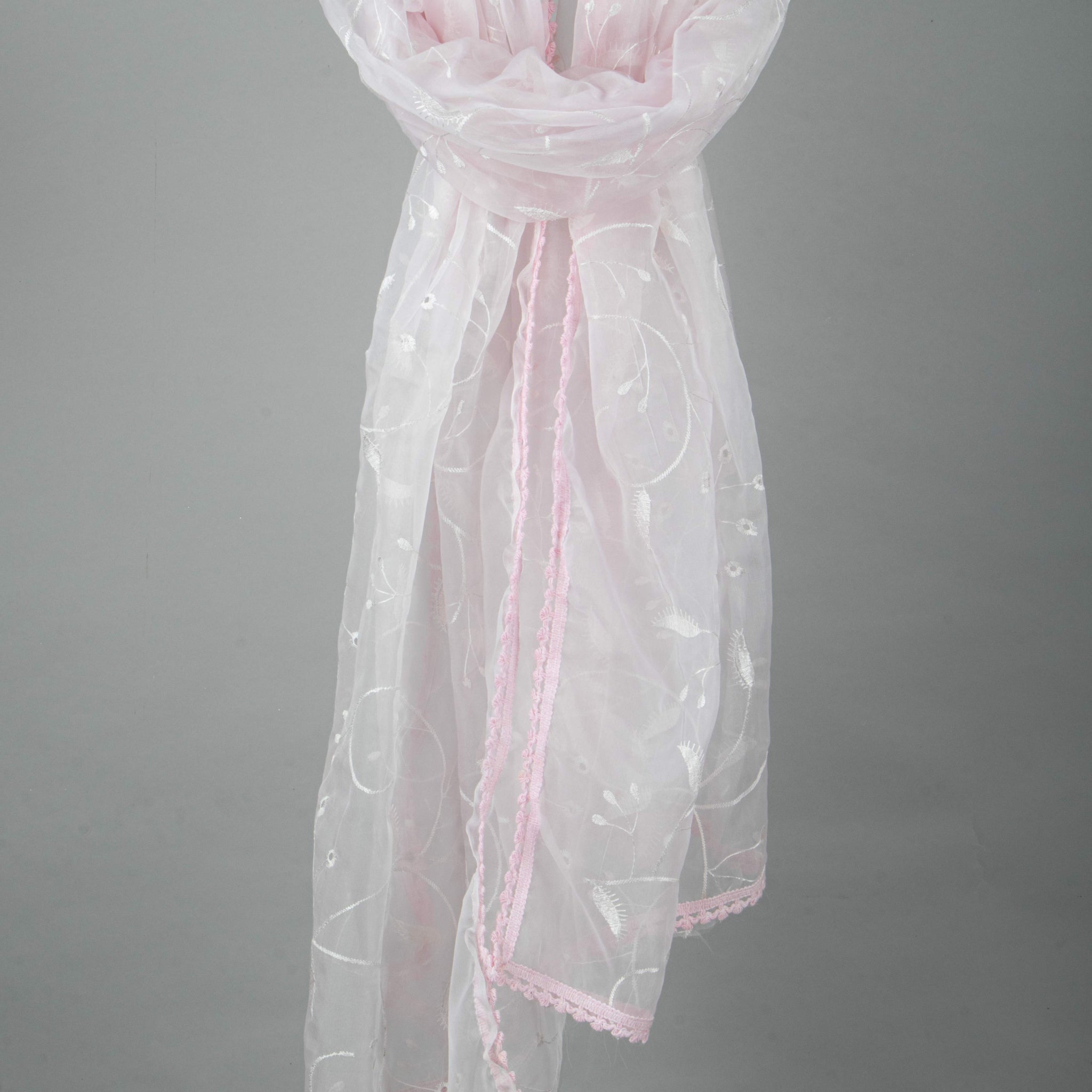 Pink Colour Embroidered Stole